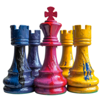 Painted Chess Pieces on a Transparent Background, A Colorful Display of Strategy and Competition png