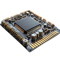 A Close-Up Look at a Circuit Board with a Transparent Background, Featuring Gold Connectors and Black Components png