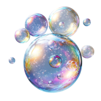 Iridescent Soap Bubbles with Transparent Background, A Group of Floating Spheres with a Rainbow Effect, Colorful and Shiny Bubbles with a Black Background. png
