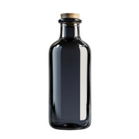Glass Bottle with Cork Top, Transparent Background, Mockup for Packaging Design, Empty Container, Isolated Bottle on Black, 3D Rendering, Clear Glass, Simple Design, Glassware, Vintage Bottle, Product Packaging, Branding Design, Bottle Mockup png