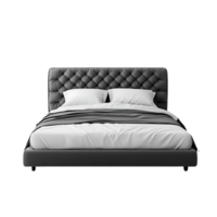 élégant tapissé lit avec transparent arrière-plan, une luxueux et confortable chambre essentiel pour une moderne Accueil png