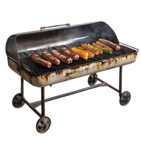 Grilled Sausages and Peppers on a Charcoal Grill with a Transparent Background png