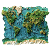 World Map with Transparent Background, a 3D Relief Representation of the Earth's Continents and Oceans with a Transparent Background png