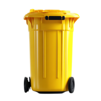Yellow Wheeled Trash Can with Transparent Background, Waste Container for Recycling, Garbage Disposal with Wheels, Yellow Recycling Bin, Plastic Waste Bin, Outdoor Trash Container, Large Yellow Trash Can png