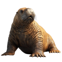 A Walrus Sitting on a Transparent Background, Isolated Walrus on a Clear Surface, Walrus with Wrinkled Skin, Walrus with Large Tusks, Walrus with Whiskers, Walrus with Big Paws, Walrus with a Big Body, Walrus with a Small Head, Walrus with a Cute Face, Wa png