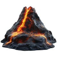 Volcano Erupts with Fiery Lava Flow, Creating Dramatic Landscape with Transparent Background png