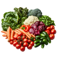Fresh Vegetables with a Transparent Background, Featuring Carrots, Tomatoes, Broccoli, and More png