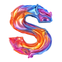 Metallic S Letter with Transparent Background in 3D Design, Abstract Alphabet in Colorful Swirls of Pink, Blue, and Orange png