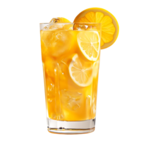 Refreshing Iced Tea with Lemon Slices and Ice Cubes on a Transparent Background png
