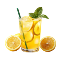 Refreshing Lemonade with Lemon Slices and Mint Leaves in a Glass with a Straw on a Transparent Background png