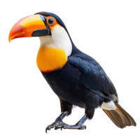 A Vibrant Toucan with a Striking Orange Beak Poses Against a Transparent Background, Showcasing Its Stunning Feathers and Unique Features. png