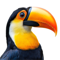 Toucan with Transparent Background, Bird with a Large Beak and Yellow Throat, Colorful Tropical Bird Isolated png
