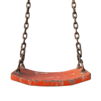 Rusty Swing Set with Transparent Background, Isolated Swing Hanging from Chains, Vintage Wooden Swing Seat, Worn Red Swing, Isolated Swing Image, Rusty Chains Hanging Swing,  Swing Set with Black Background,  Transparent Swing Background, Red Wooden Swing png