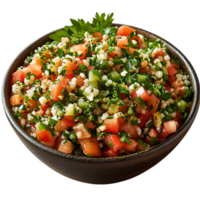 Fresh Tabbouleh Salad with Tomatoes, Parsley, and Lemon, Served in a Rustic Bowl with a Transparent Background png