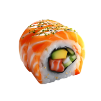 Salmon Sushi Roll with Avocado, Cucumber, and Crab Stick, with a Transparent Background png