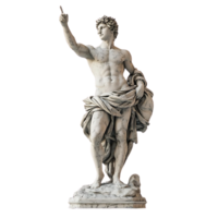 Marble Statue of a Man Pointing Upward, Dressed in a Flowing Robe, with a Transparent Background png