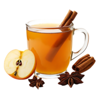 Warm Apple Cider with Cinnamon Sticks and Star Anise, Perfect for a Cozy Autumn Day, Transparent Background png