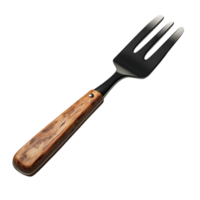 nero forchetta con di legno maniglia su trasparente sfondo, elegante vasellame per bene cenare esperienze png