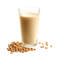 Soy Milk in a Glass with Soybeans on a Transparent Background png