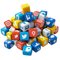 Social Media Icons on Colorful Cubes with a Transparent Background, a Digital Representation of Online Communication and Interaction. png