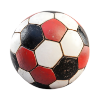 Worn Out Soccer Ball with Red, Black, and White Panels on a Transparent Background png
