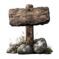 Rustic Wooden Signpost with Transparent Background, Isolated on Black png