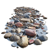 Stones Resting in Shallow Water, Transparent Background, a Tranquil Scene of Serenity and Peace. png
