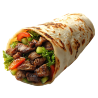 Delicious Beef Shawarma Wrap with Fresh Vegetables on a Transparent Background png