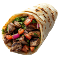Delicious Steak Burrito with Fresh Tomatoes, Onions, and Cilantro on a Transparent Background png