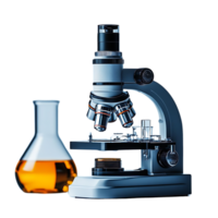 Exploring the Microscopic World with a High-Powered Microscope and Beaker of Liquid, a Transparent Background for Visual Clarity png