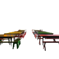 Colorful Tables and Benches Aligned in a Row with Transparent Background png