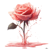 A Single Pink Rose Blooms in a Pool of Water with a Transparent Background png