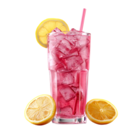 Refreshing Pink Lemonade with Ice and Lemon Slices on a Transparent Background png