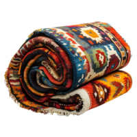 Vibrant Rolled Rug with Intricate Patterns and a Transparent Background png
