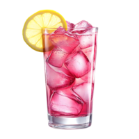 Refreshing Pink Lemonade with Ice and Lemon Wedge, Enjoy a Cool and Tangy Drink on a Sunny Day, Transparent Background png