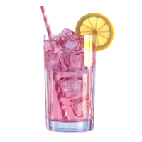 Pink Lemonade with Lemon Wedge and Ice Cubes, Enjoying a Refreshing Summer Drink with a Transparent Background png