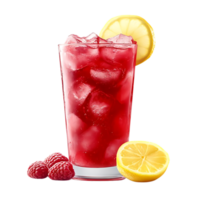 Refreshing Raspberry Lemonade with Ice and a Lemon Wedge, Perfect Summer Drink with a Transparent Background png