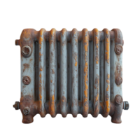 Vintage Rusty Radiator with Transparent Background, Old and Worn Cast Iron Heating Element with a  Rustic Aesthetic png