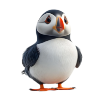 A Cute Puffin Stands with a Transparent Background, Adorable Bird with Orange Beak, Fluffy White and Black Feathers png