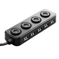 4 Port USB Charger with Transparent Background, Fast Charging, Compact Design, Multi-Device Charging, Travel Adapter, Power Strip, USB Hub, Phone Charger, Portable Charger, Black png