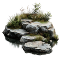 Stone Steps Emerging from Water with Lush Greenery on a Transparent Background png