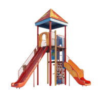 Colorful Playground Structure with Slides and Climbing Wall on Transparent Background png