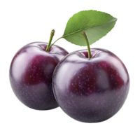 Two Plums with a Green Leaf on a Transparent Background png