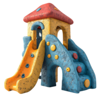 Colorful Plastic Playground Set with Slide and Climbing Wall, Featuring a Transparent Background png
