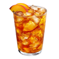 Refreshing Iced Tea with Peach Slices and Ice Cubes on a Transparent Background png