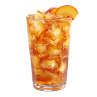 Refreshing Iced Peach Tea with Transparent Background, Ice Cubes, and a Peach Slice Garnish - Perfect Summer Beverage png