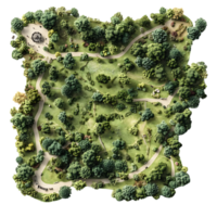 Aerial View of a Lush Green Park with Winding Pathways, Tranquil Setting, and a Tranquil Atmosphere with a Transparent Background. png