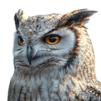 A Close-Up of an Owl's Face with a Transparent Background, Featuring Its Intricate Feather Details and Sharp, Golden Eyes png
