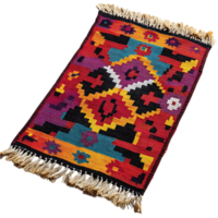 Colorful Rug with Geometric Patterns and Fringes on a Transparent Background png