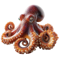 Octopus with Transparent Background, Realistic 3D Rendering of a Cephalopod with Eight Arms, Isolated on Transparent Background png